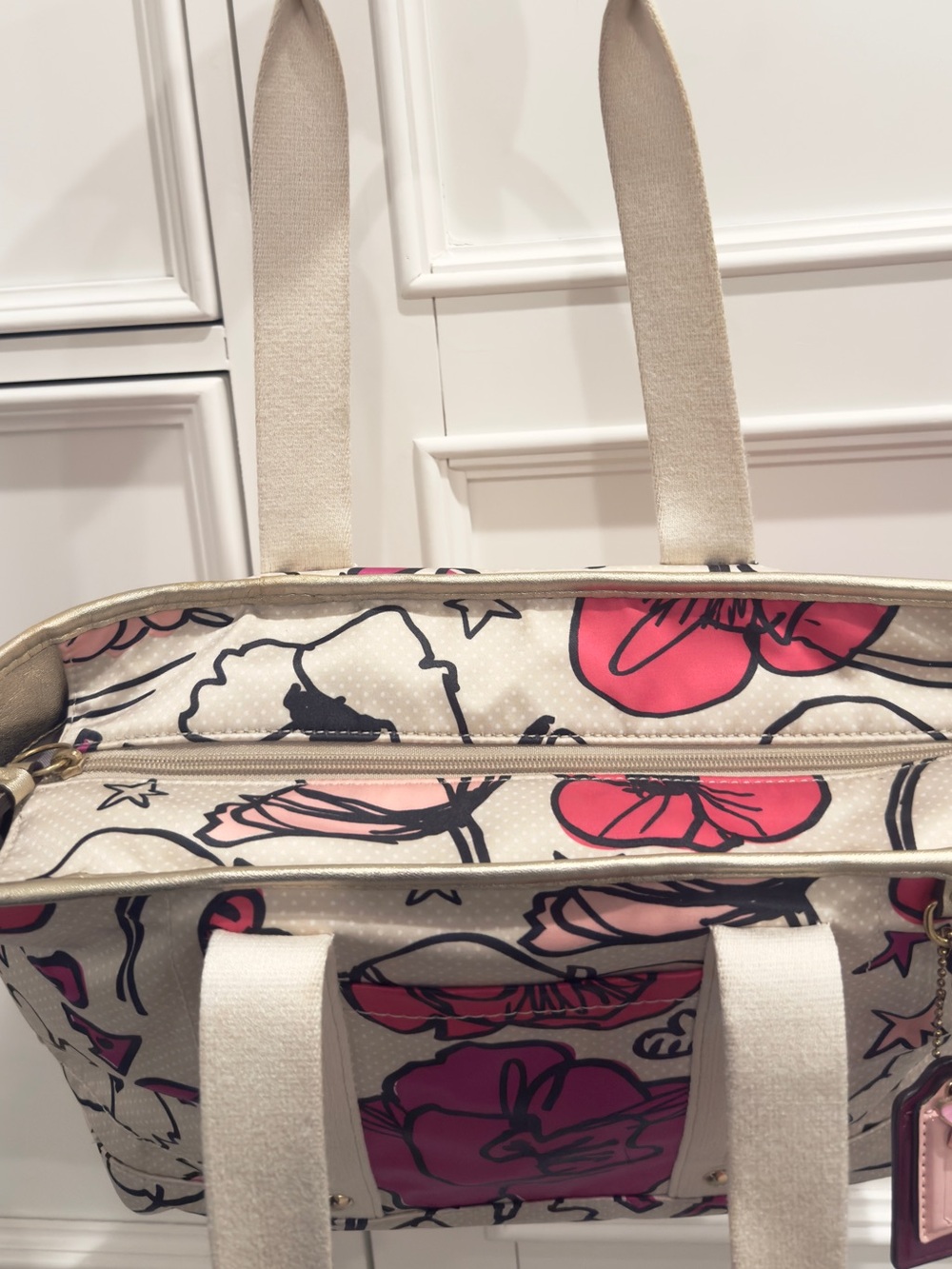 🌸🌺 Coach Kyra Floral & Polka Dot Print Cream Sateen Tote Bag - Picture 5 of 16